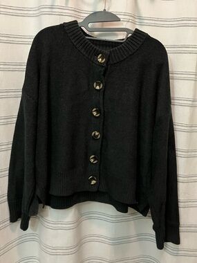 Quince dark grey Button-Front Knit Cardigan